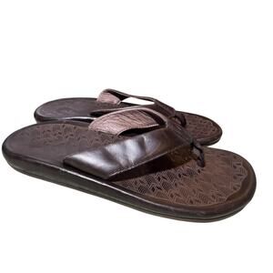 Olukai Ilikai Brown Leather Flip Flop Men size 10